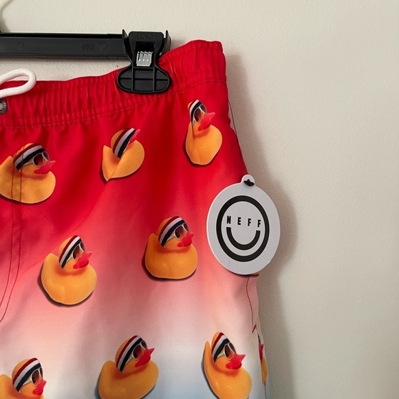 Neff Rubber Duck Ducky Headband Swim Trunks Board Shorts Suit Large 37” NWT - Picture 2 of 8